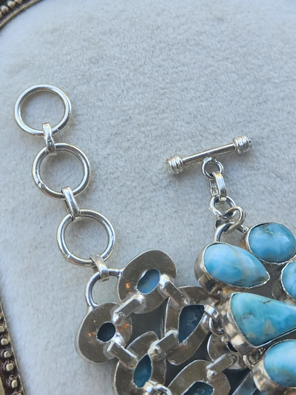 925 Sterling Silver Larimar Blue Topaz Chunky Statement Link Bracelet Boho